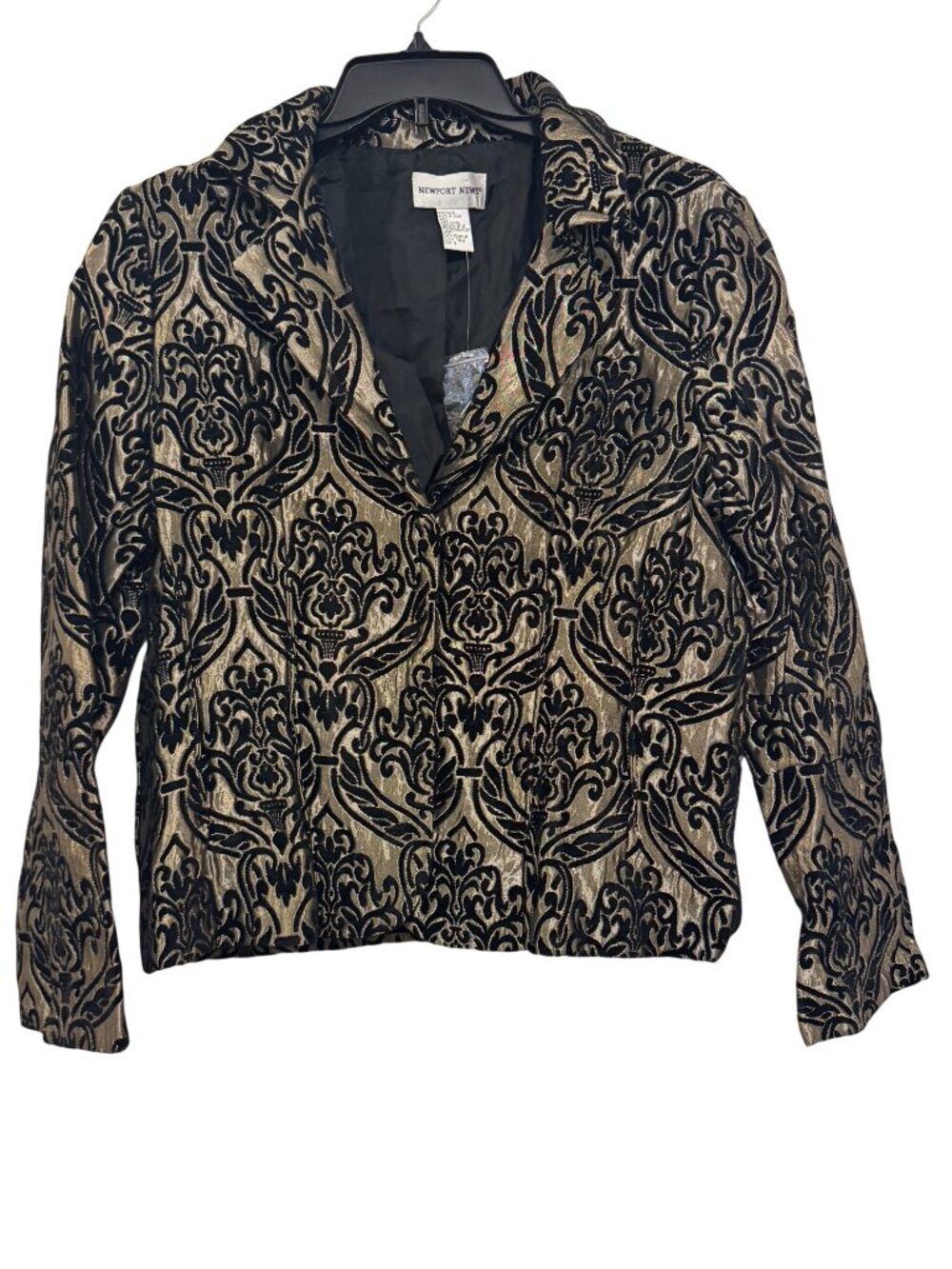 Vintage Newport News Black & Gold Velvet Damask Blazer Jacket Size 18
